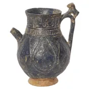 Ancient Persian Islamic Blue Glazed Pottery / Vessel / Ewer with Calligraphy, Khorasan, circa 1200
