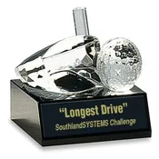 3″ Clear Crystal Golf Ball & Club on Black Pedestal Base