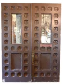 extra large extra heavy duty oak double door entry rondel covered — Architectural Antiques