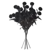 13 Inch Black Pompom Pick w/Black Eva Leaves Bundle (6 Stems)