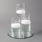 Eastland Round Mirror and Cylinder Vase Centerpiece with Richland 3" Floating Candles Set of 84