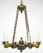 A Charles X-Style Patinated and Gilt Metal Twelve-Light Chandelier