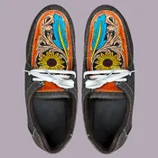 American Darling ADFT118 Hand tooled carved genuine leather trim lightweight shoe footwear slip on