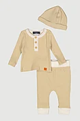 Baby Boys 0-9M Color Blocked Waffle Knit Top and Joggers with Hat