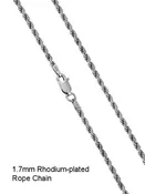 18" -1.7mm ROPE Rhodium-Plated Sterling Silver Chain