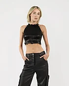 MICRORAY Black Stretch Patent Leather Top