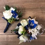 Delphinium Blue and Ivory Corsage