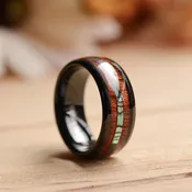 8mm Abalone Shell and Wood Inlay Black Tungsten Wood Ring