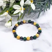 African Green and Burmese Yellow Jade with Black Hematite Stretch Bracelet – Artisan Made