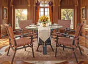 5 Piece Rattan Dining Set With Leather Strapped Chairs & 42" Round Dining Table Riviera Style, Black Frames with Brown Seat & Backs