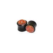 Black Horn Plugs with Orange Glass Flower Inlays (9/16") — KOLO BODY ARTS