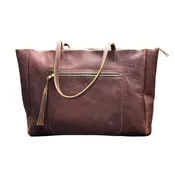 Large leather tote with front pocket