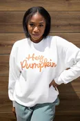 1897 Active Embroidered Hey Pumpkin Sweatshirt for Women in Ivory | GT758-IVORY