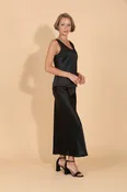 Acetate Slip Skirt with Hidden Elastic Waist Band