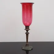 Antique Bronze Candle Holders with Glass Shades