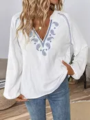 100% Cotton Paisley Notched Balloon-Sleeve Blouse | S–2XL