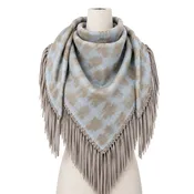 Pashmina in Nast Blue/Light Camel Tie Dye with Leather Fringe