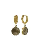 12MM Bezel Round Labradorite Stones on 18KT Gold Fill Hoops