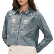 Aderes Beaded Button-Down Shirt in Blue Steel