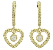 0.08ct tw Heart Shaped Open Heart Twisted Rope Design Diamond Dangling Earrings