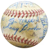 1950 Spring Training Autographed Official Baseball With 27 Total Signatures Including Stan Musial & Mel Allen Beckett BAS #A52629