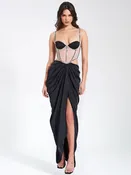 Cadence Black Satin Crystal Embellished Corset Dress (Archive Sale)