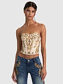 ALECIA EMBELLISHED STRAPLESS BUSTIER TOP - CHAMPAGNE/GOLD