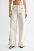 Cream studded palazzo denim