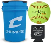 CHAMPRO CSB8 Durahide Cover 12″ ASA/USA Game Softballs in a Blue Bucket – 18 Balls