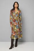 Abstract Print Wrap Midi Dress