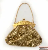 Art Deco 2859 Gold Mesh Evening Clutch Whiting &amp; Davis Co Purse w/Strap USA