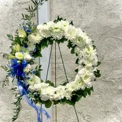 Lilies Roses  Blue & White Standing Wreath 24"