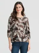 Botanical Three Quarter Sleeve Top, Printed Jersey Knit