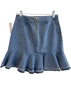 0 Degrees Celsius Cotton Denim High Rise Back Zip Ruffle Hem Above Knee Skirt