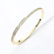 14K Gold Plated CZ Pave Hinged Bangle Bracelet
