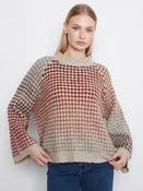 3/4 Sleeves Mock Neck Multicolor  Knit Sweater