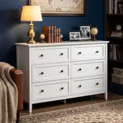 47-Inch Wide 6-Drawer Cabinet Melamine Finish Dual Handles Frame Design