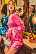 CRINKLE VELEVT TRUMPRT SLEEVE SMOCK FRONT BACK TIED ROMPER