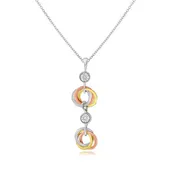 0.02 ct. Diamond 14K Three Tone Gold Double Love Knot Charm Dangling Pendant
