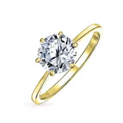 1.5CT CZ 6-Prong Solitaire Engagement Ring 1MM Band Gold Sterling Silver