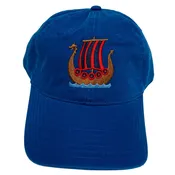 Blue/Red Viking ship on royal blue baseball cap