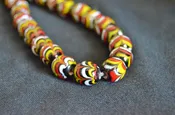 Black, Red White Yellow Feathered Round Lampwork Glass Beads – 11mm