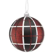 100MM PLAID BALL ORNAMENT/RED-BLK-WH