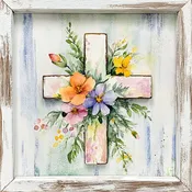 10" x 10" Watercolor Floral Cross Sign TTE-143