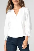 3/4 Sleeve Knit To Woven Top White