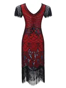 1920's Fringed Flapper Gatsby Dress - Wine Red