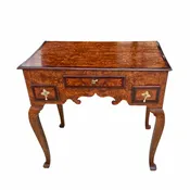 18th Century English George I Burr Walnut Lowboy Circa 1710
