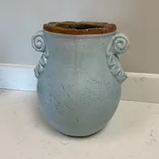 12" Blue Glazed Terracotta Urn