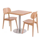 2-Seat Lola Natural Wood Restaurant Chair Set with Steel Base