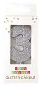 3 Glitter Number Candle Silver